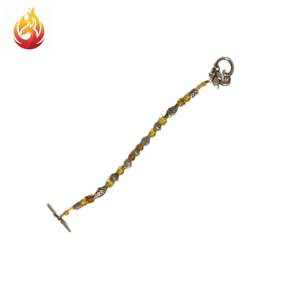 Amber bead silver tone bracelet - Picture 3 of 3